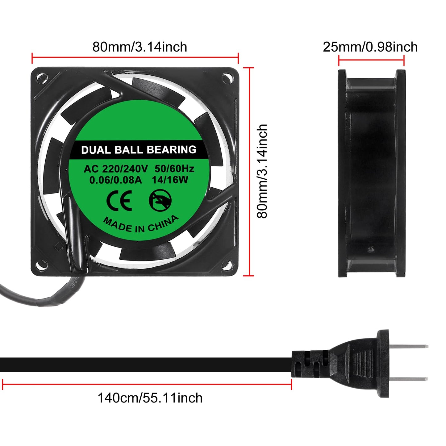 D-FLIFE 4pcs 8025 Cooling Fan 80x80x25mm DC 12V Cooler Brushless XH2.54 2Pin for DIY PC Computer Case - EC Industrial 80mm 25mm