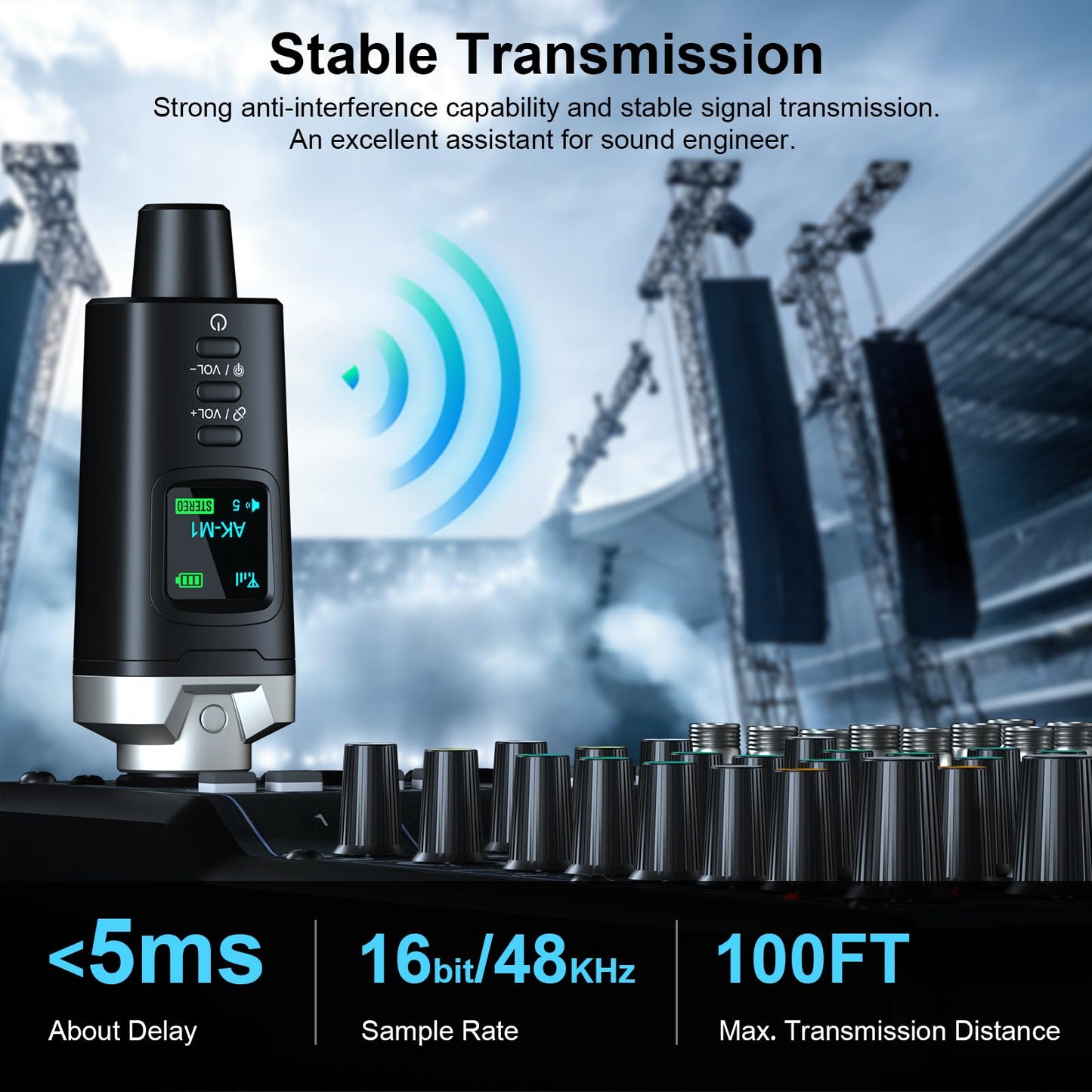 Aokeo AK-M1 XLR Bluetooth Receiver-High-Fidelity Wireless Audio Adapter,100ft Stable Connection,Stereo for Speakers,Mixers,DJ