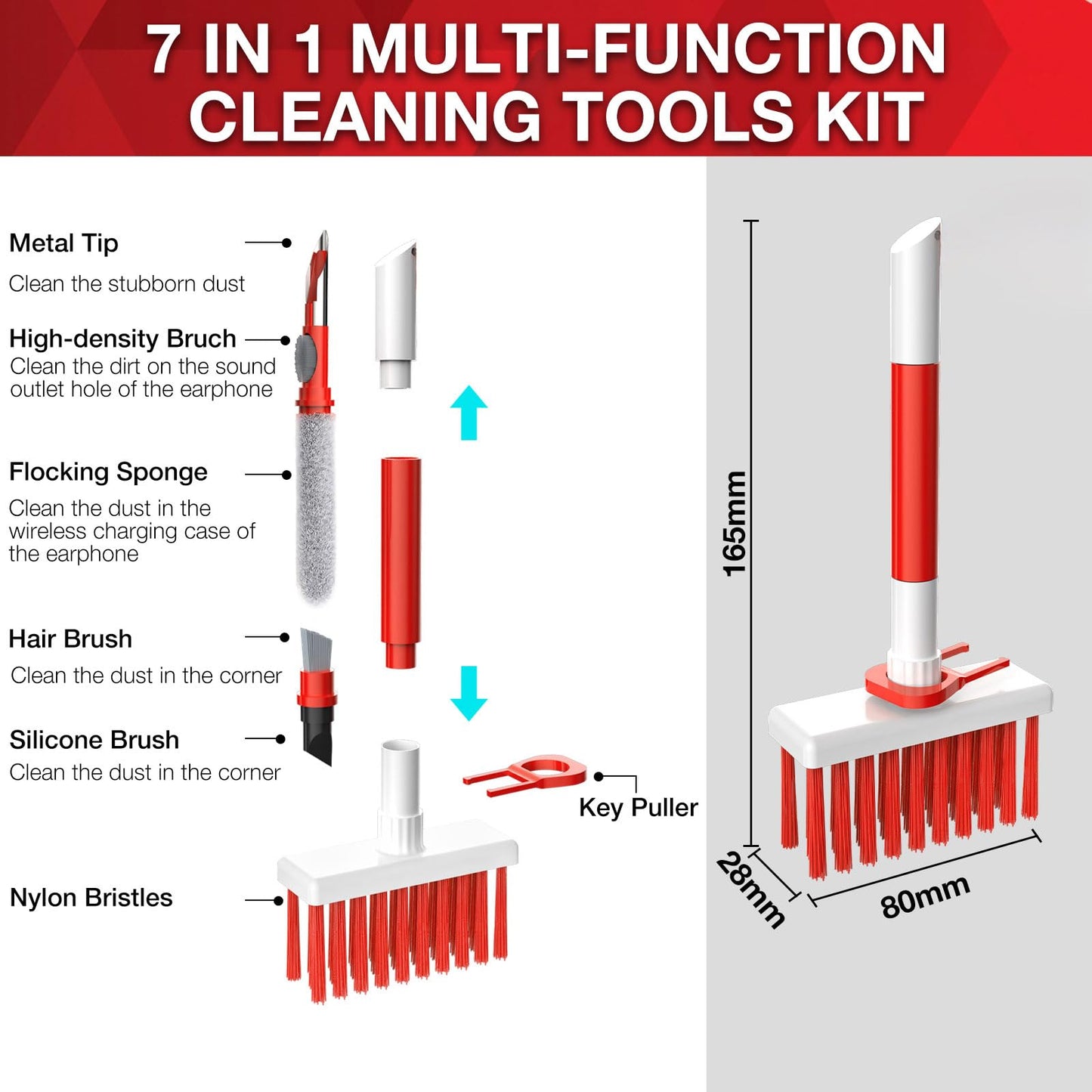 Soft Brush Keyboard Cleaner, Computer Cleaning Tool Kit, 7 in 1 Multipurpose Corner Slit Duster Keycap Puller and Soft Microfiber Brush for Bluetooth