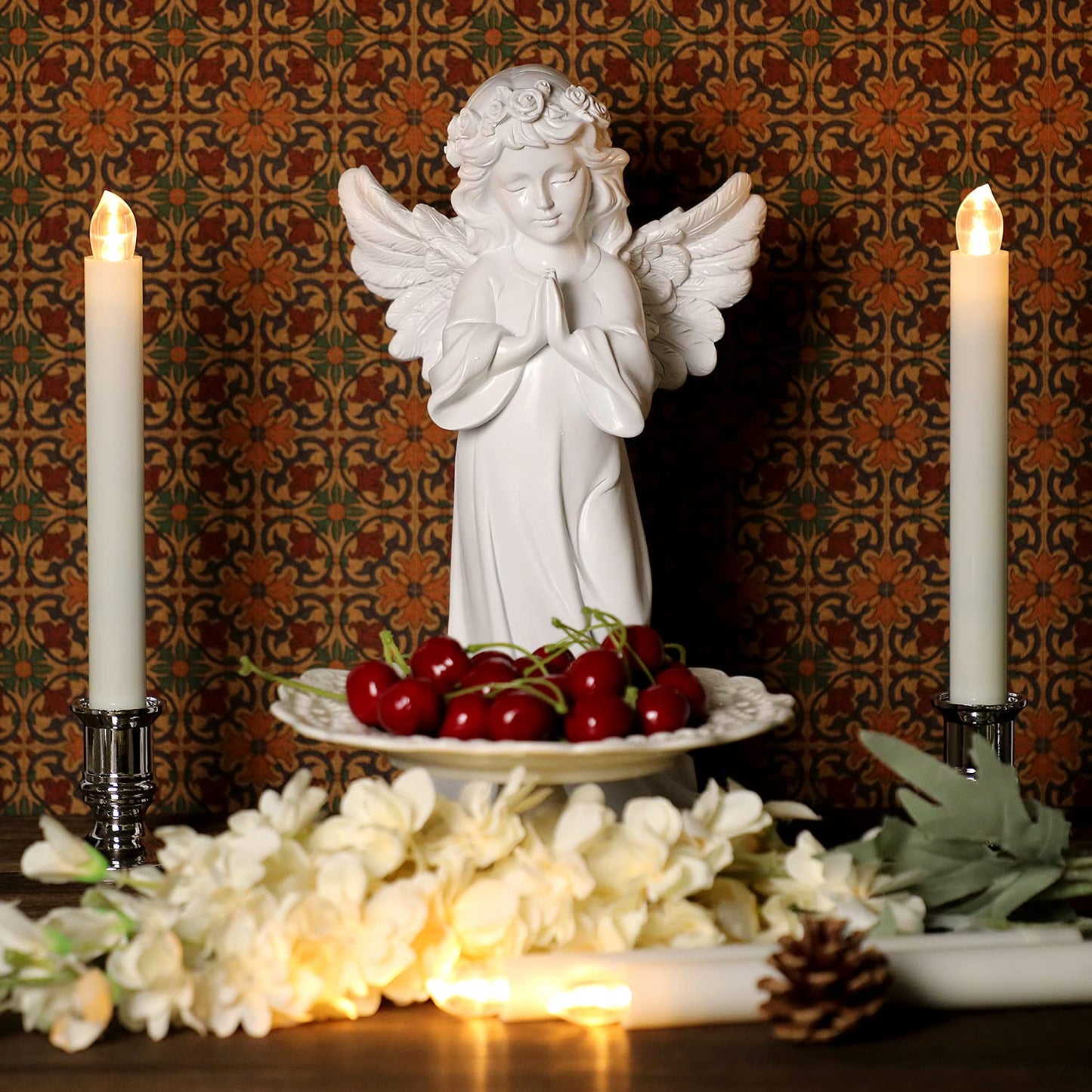 OWLBAY Set of 12 Flickering Flameless Window Candles with Remote and Timer, 8.7" H Battery Operated LED Taper Candles with Removable Silver Holders