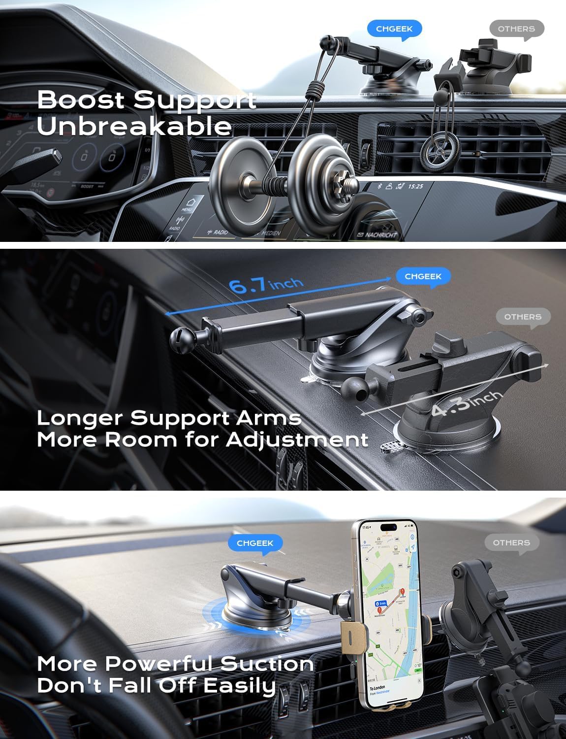 CHGeek Wireless Car Charger, 15W Fast Charging Auto Clamping Car Charger Phone Mount Phone Holder fit for iPhone 15 14 13 12 11 Pro Max Xs, Samsung