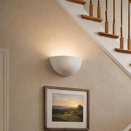 Lucande 11" Paintable Plaster Wall Sconce Light, White Half Moon Wall Light Fixture with Indirect Uplight, Modern Indoor Wall Lighting Lamp, Wall