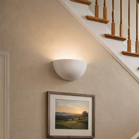 Lucande 11" Paintable Plaster Wall Sconce Light, White Half Moon Wall Light Fixture with Indirect Uplight, Modern Indoor Wall Lighting Lamp, Wall