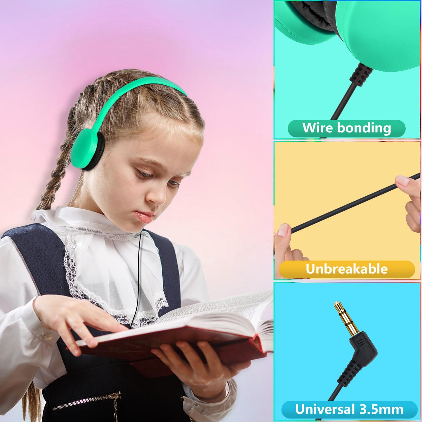 ZXQZYM Kids Classroom Bulk Headphones 100 Pack, Wired Adjustable Over-Ear