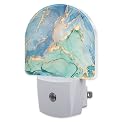 sndheke Teal Blue Marble Night Light Plug into Wall, Gold Luxury Marble Dusk to Dawn Night Light,0.5w Energy Saving Sleep Friendly Nightlights