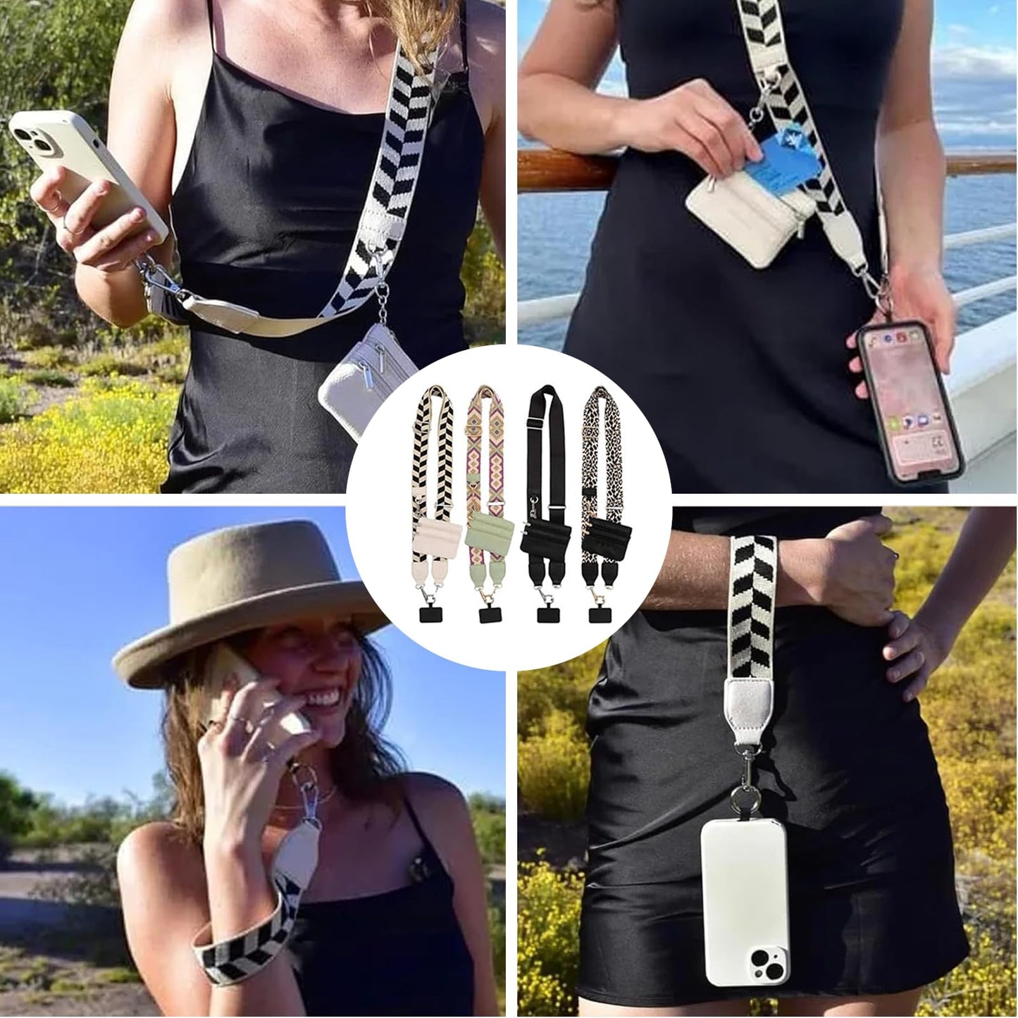 DANONI Clip and Go Strap for Phone with Wallet Crossbody,Phone Strap with Zippered Pouch,Adjustable Straps Crossbody Chest Bag(D)