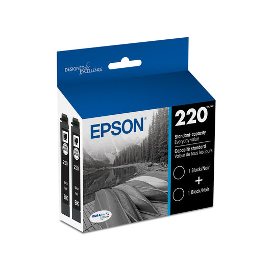 EPSON 220 DURABrite Ultra Ink Standard Capacity Black Dual Cartridge Pack (T220120-D2) Works with WorkForce WF-2630,2650, 2660, 2750, 2760
