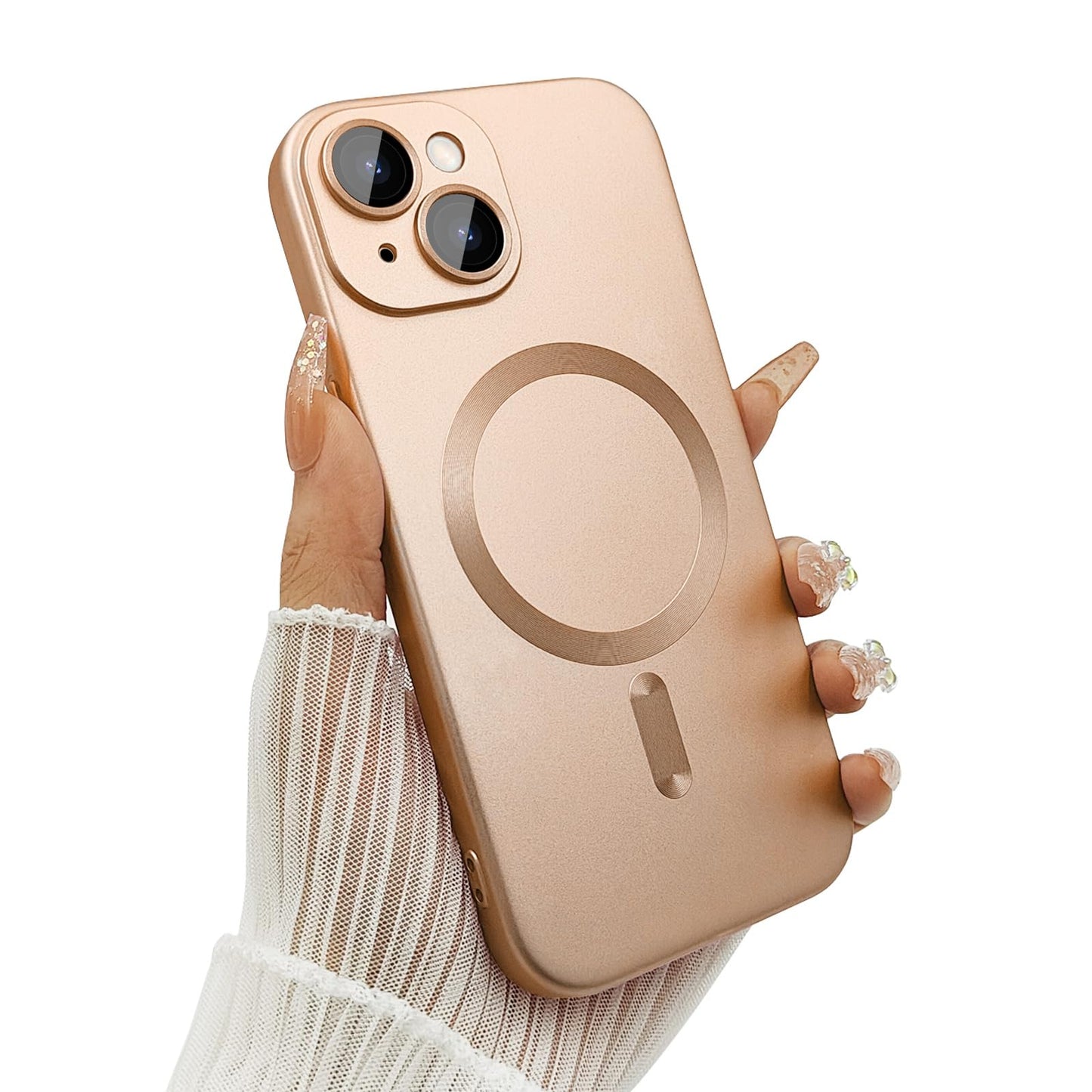 ankofave Magnetic for iPhone 15 Plus Phone Case for Women, Matte Luxury Soft Metallic Luster Design and Camera Lens Protector, Compatible with Magsafe