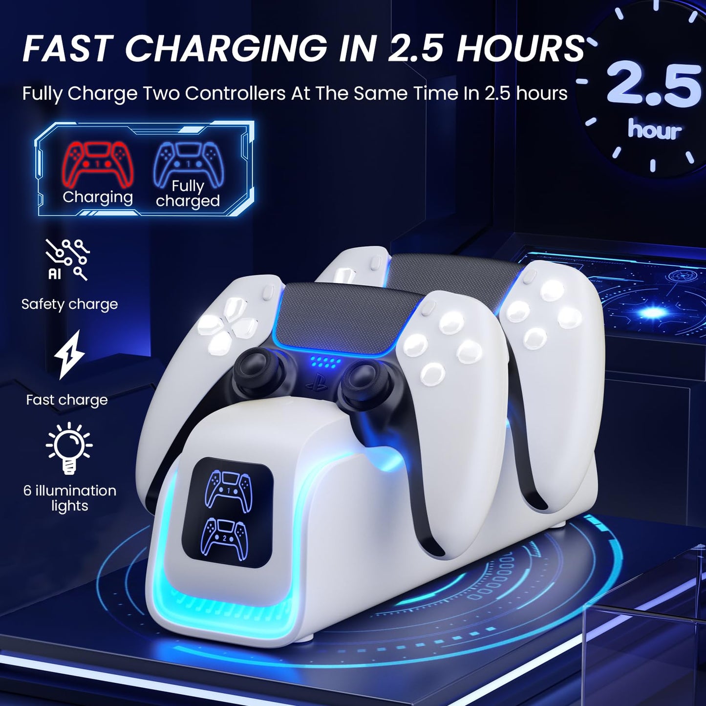 PS5 Controller Charger,PS5 Charging Dock for Dualsense Edge with 6 LED & RGB Breathing Mode,Overcharge Protection Controller Charging PlayStation 4