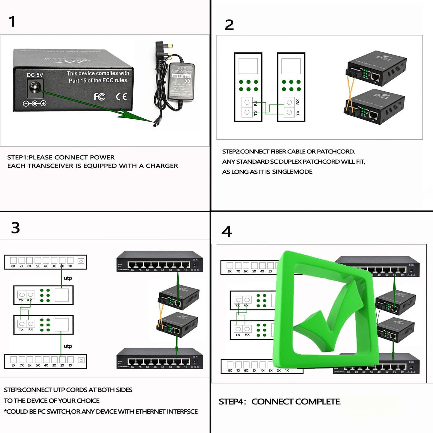 Baudcom Gigabit SingleMode Fiber to Ethernet Media Converter, Dual SC Fiber, Up to 20KM,1000Base-LX to 10/100/1000Base-Tx Gigabit SMF Fiber SC