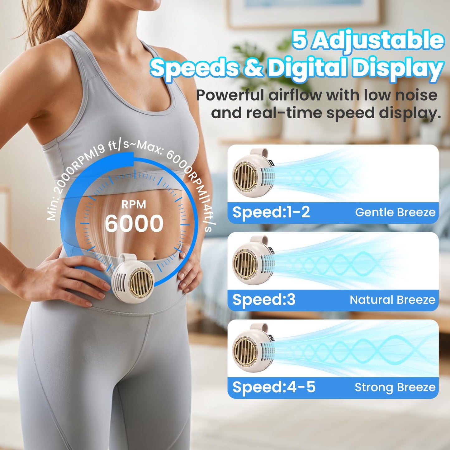 keilyht Portable Silent Mini Bladeless Fan Clip On, Adjustable 5 Speeds 360° Rotatable Clip on Fan for Shirt & Waist, USB Rechargeable Small Whirlwind