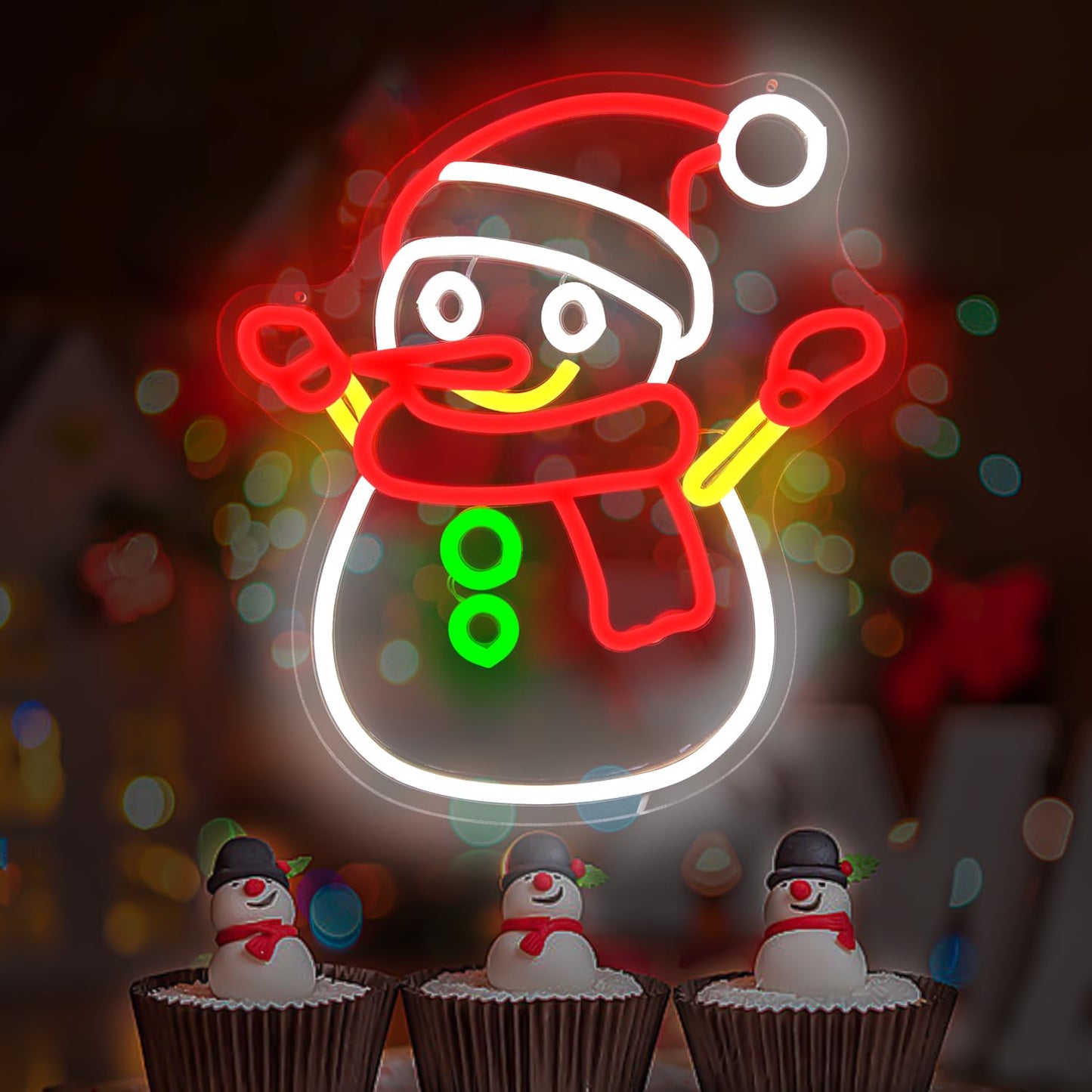 Cheunyar Christmas Snowman Neon Sign Dimmable Christmas Neon Signs for Wall Decor Led Neon Signs Light Up Sign for Bedroom Cafe Bar living Room Neon