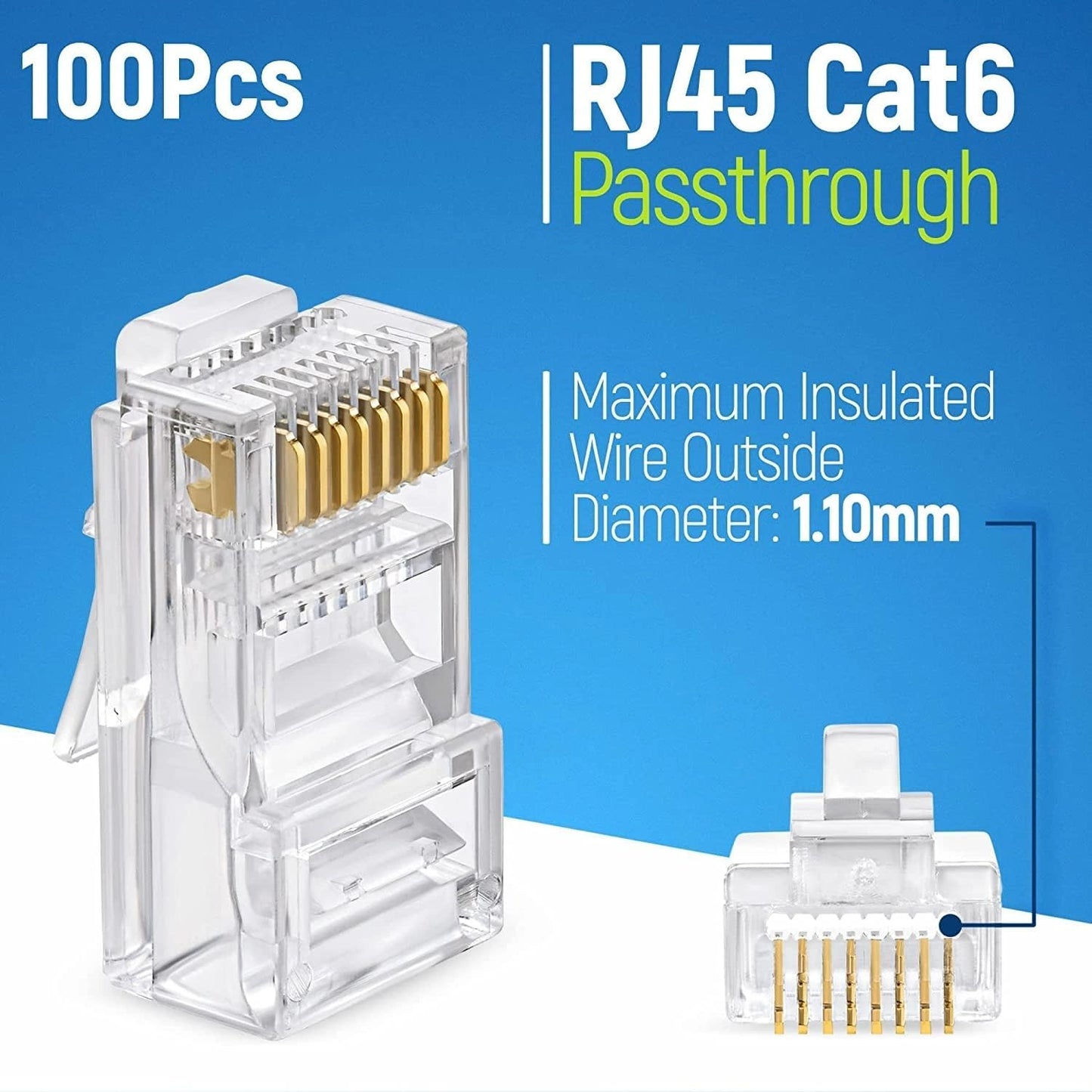 Cmple - RJ45 Plug Connectors Cat6 Ethernet Cable Pass-Through Connector Category 6 8P8C UTP Wire Internet Network LAN Modular Plugs in Jar - Pack