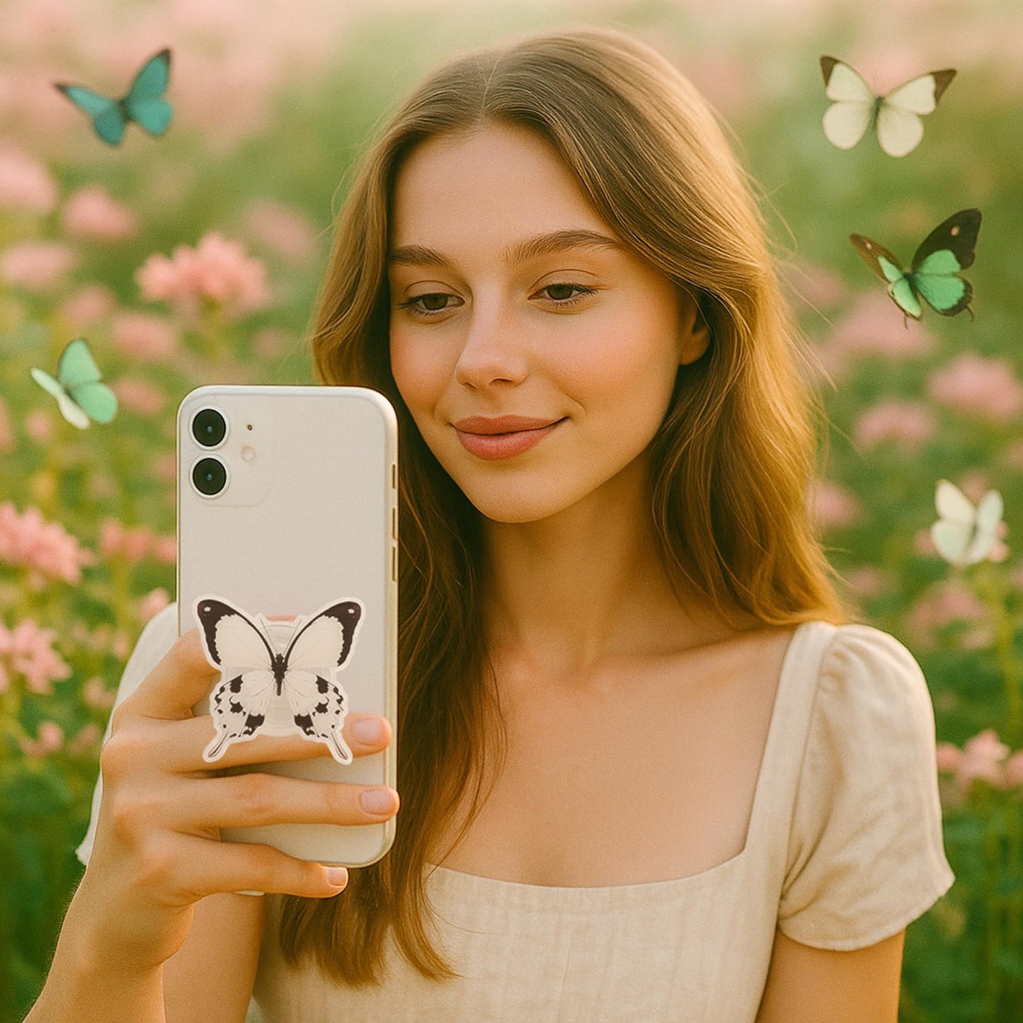 Butterfly Phone Grip, Rare Butterfly, Swallowtail Butterfly, Blue Butterfly, Cute Butterfly Holder, Transparent Resin Elasticity Holder (White)