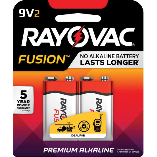 Rayovac Fusion Advanced Alkaline Batteries, 9V, 2/Pack