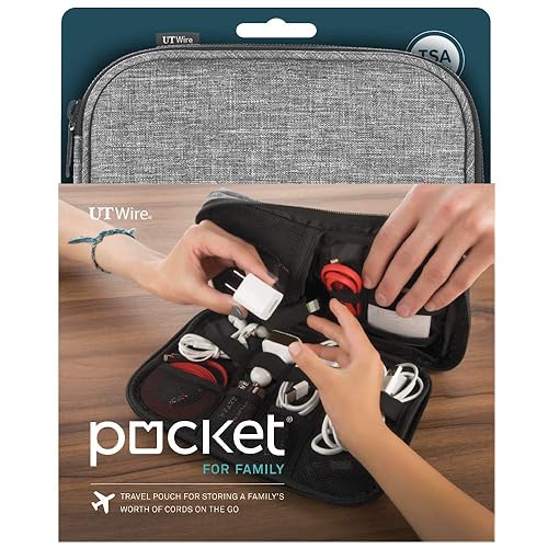 UT Wire Pocket for Family Travel Organizer Case with Zipper for Mobile Charger, Cable, Power Bank, SD Memory Card Accessories Holder