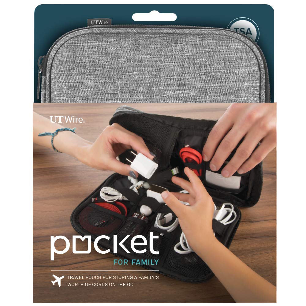 UT Wire Pocket for Family Travel Organizer Case with Zipper for Mobile Charger, Cable, Power Bank, SD Memory Card Accessories Holder