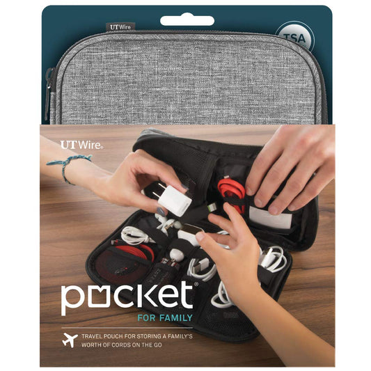 UT Wire Pocket for Family Travel Organizer Case with Zipper for Mobile Charger, Cable, Power Bank, SD Memory Card Accessories Holder