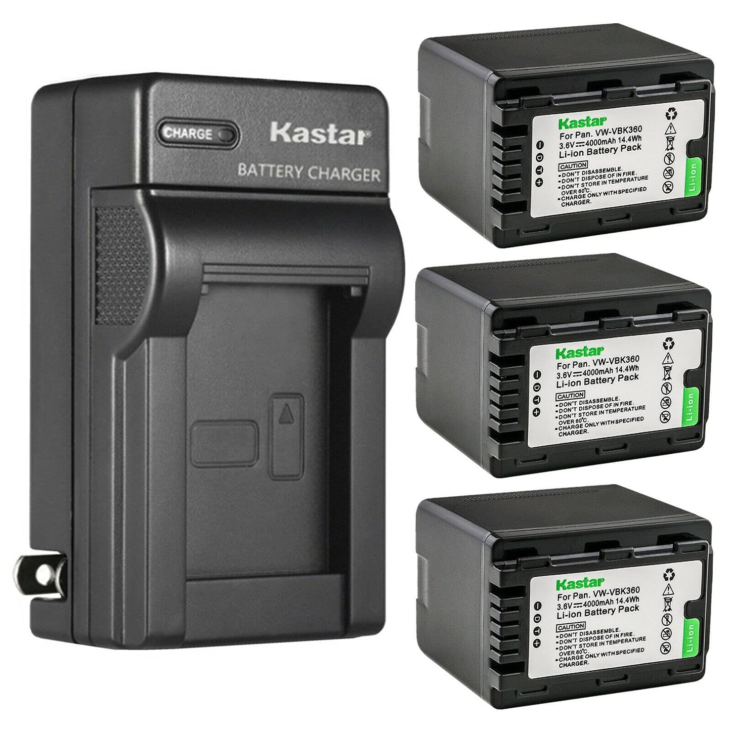 Kastar 3-Pack Battery and AC Wall Charger Replacement for Panasonic SDR-T70, SDR-T70K, SDR-T70P, SDR-T71, SDR-T71K, SDR-T76, SDR-T76K, SDR-T95