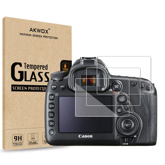 [3-Pack] Tempered Glass Screen Protector for Canon EOS 5D Mark IV 5D4 5DIV 5DS 5DS R DSLR Camera, AKWOX [0.3mm 2.5D High Definition 9H] Optical LCD