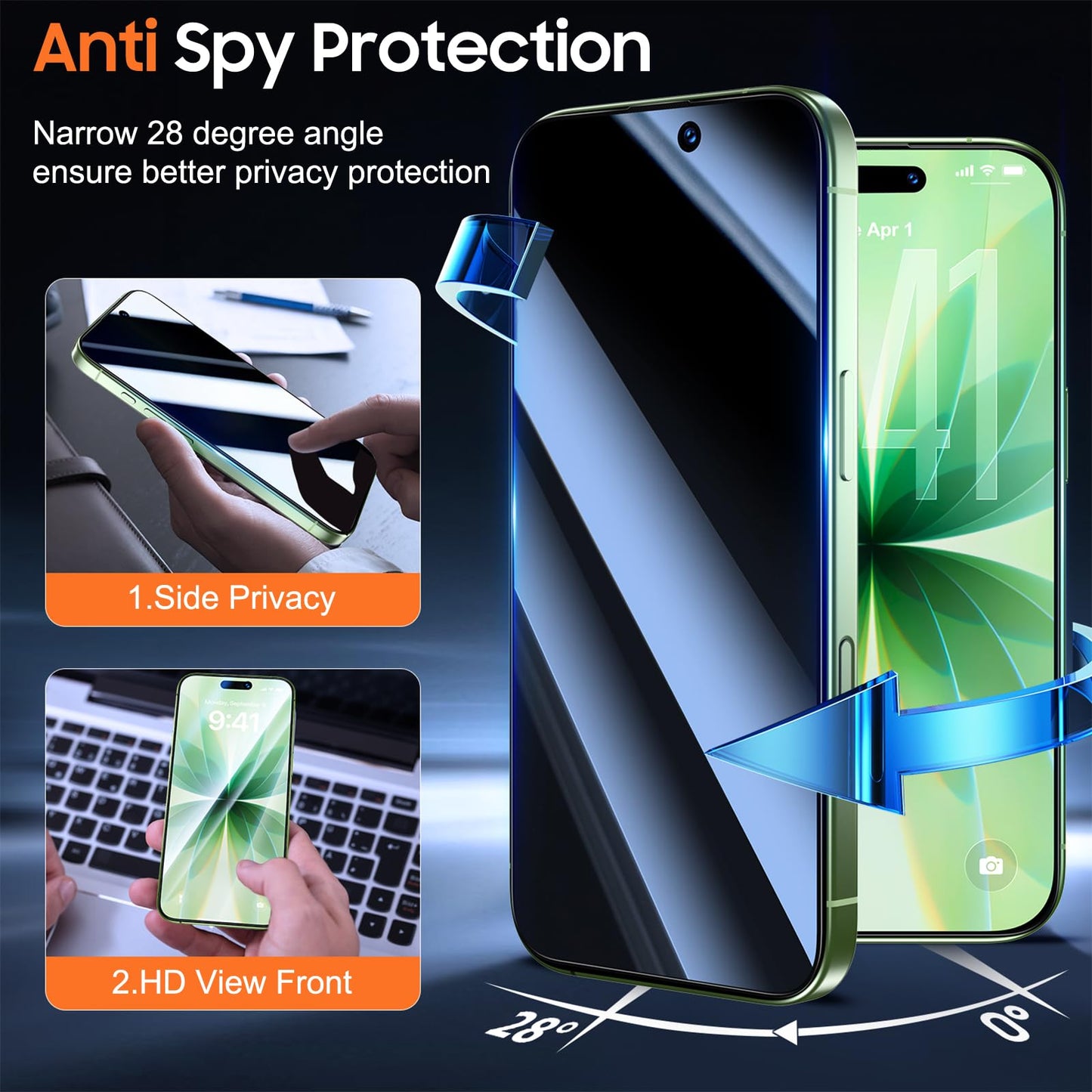 UniqueMe 2 Pack for iPhone 16 Pro/iPhone 17 Privacy Screen Protector