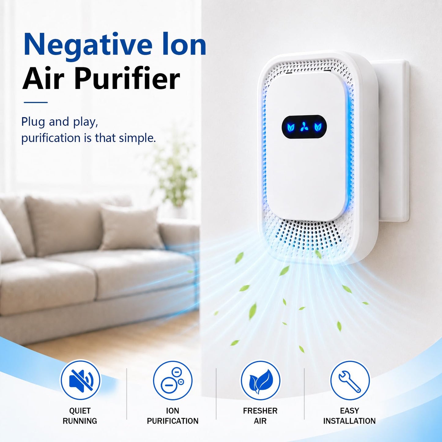 Air Ionizers 4 Pack, Small Negative Ion Air Purifiers, Low Noise Portable Air Freshener for Odor, Smoke, Dust, Pets, Fresh Odor Eliminator Kit