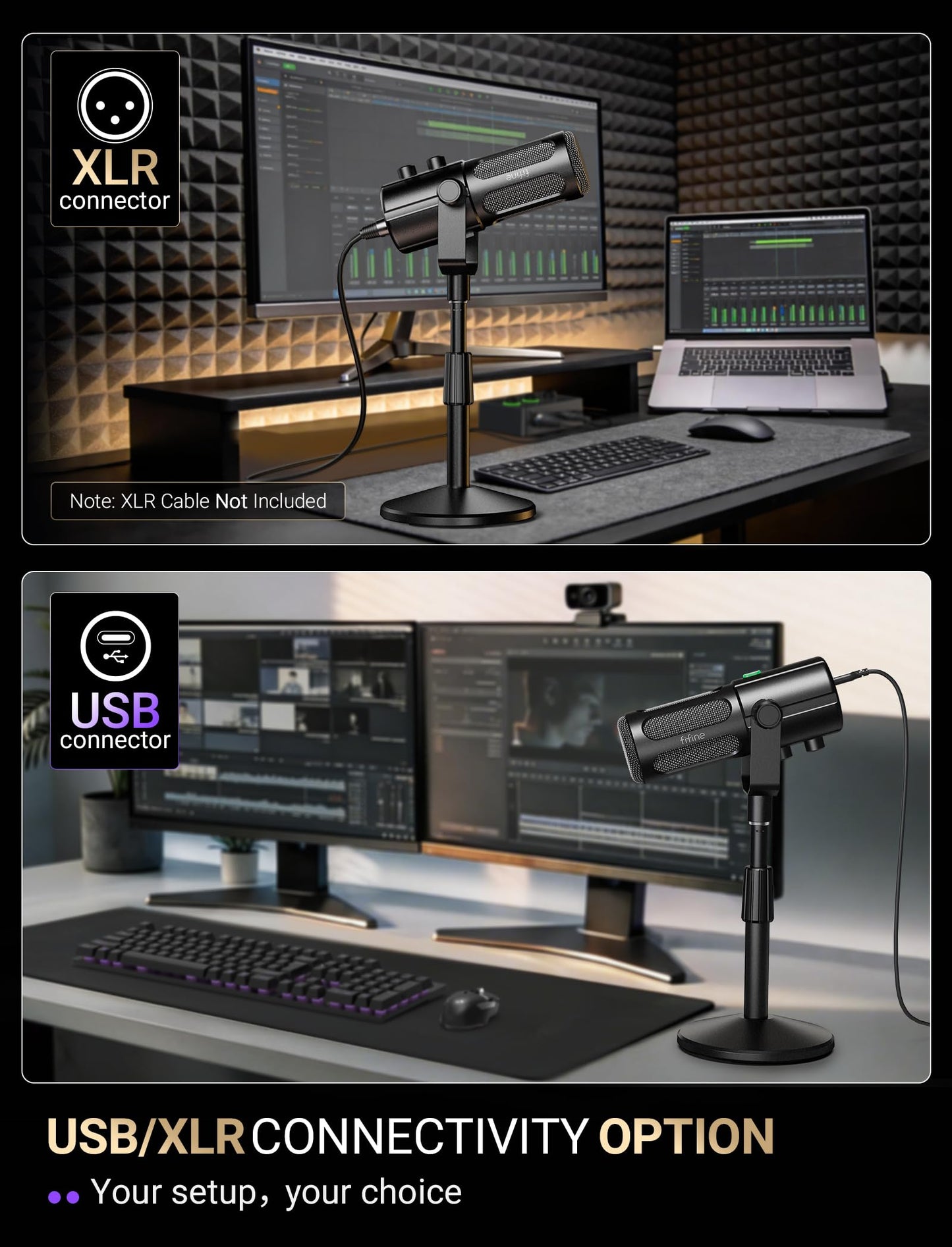 FIFINE AmpliTank TANK6S Vocal-Dynamic-Microphone, XLR-USB-Podcast-Microphone with Desktop Stand, Mute Button, Volume Knob, Studio Metal Built