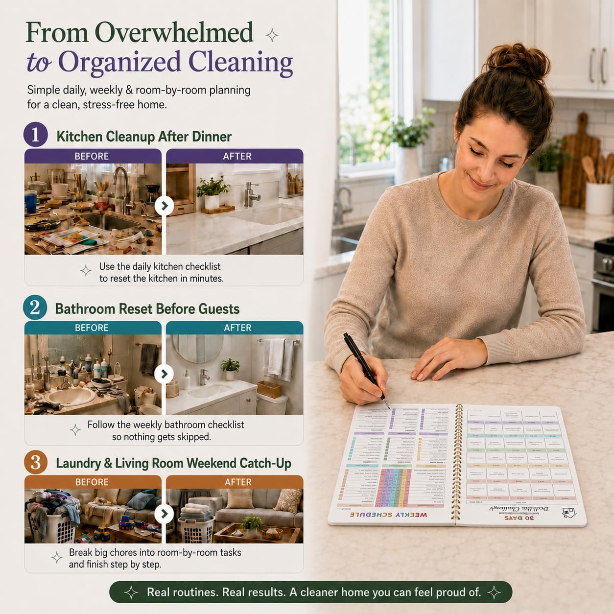 ADHD Cleaning Planner for Adults Women, Cleaning Schedule and Checklist Notebook, and Organizing, Daily Weekly Monthly Schedule Household Checklist