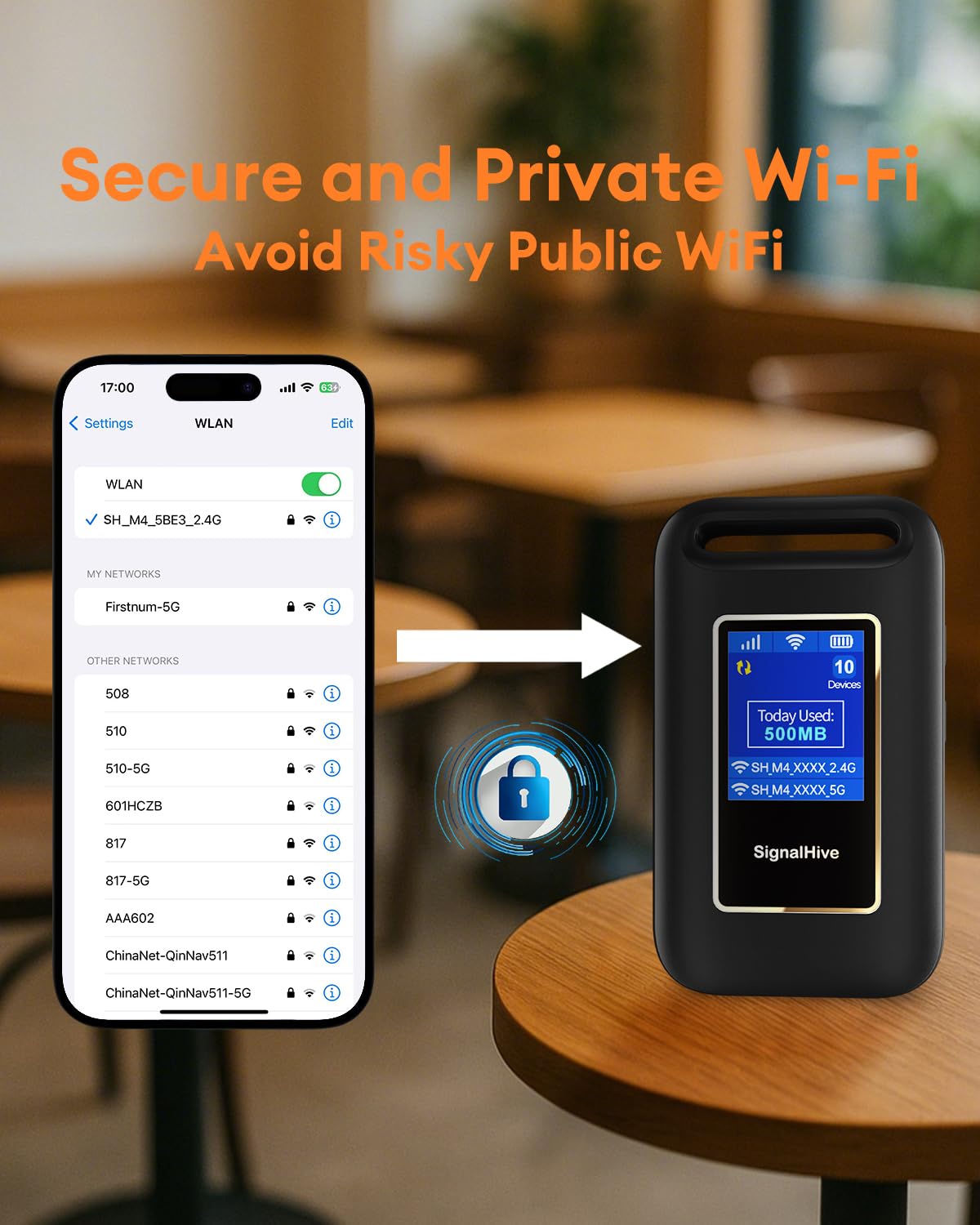 SIGNALHIVE 4G LTE Mobile Hotspot(1GB of Monthly Data), Security, No SIM Card, 8hrs Battery Life, Up to 10 Devices, Portable WiFi Hotspot for Travel