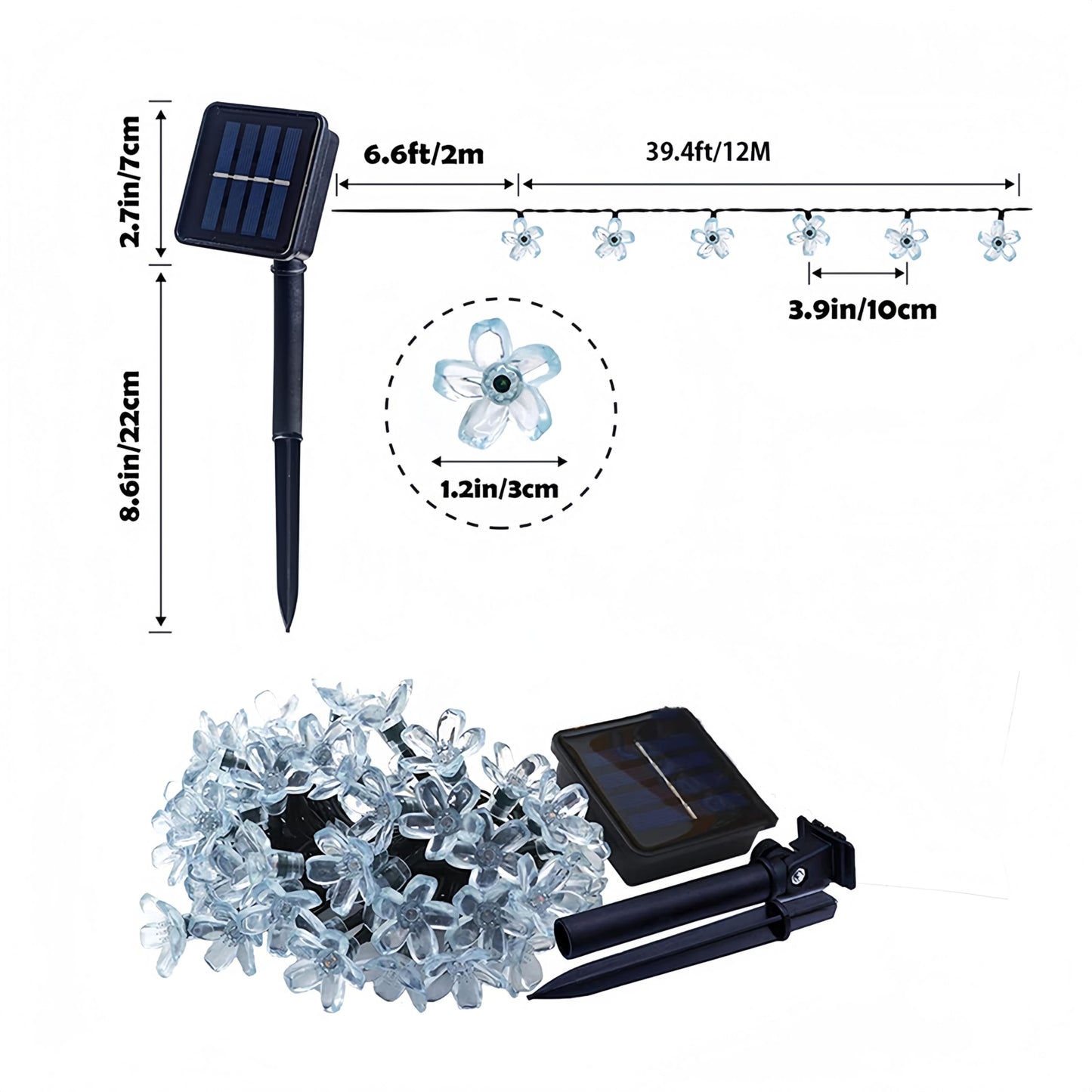 Clearhill Solar Cherry Flower Light, 39.4ft/12M, 100 Lights, Purple Light,8 Modes LED Outdoor Waterproof Fairy Tale lamp, Garden Fence, Courtyard