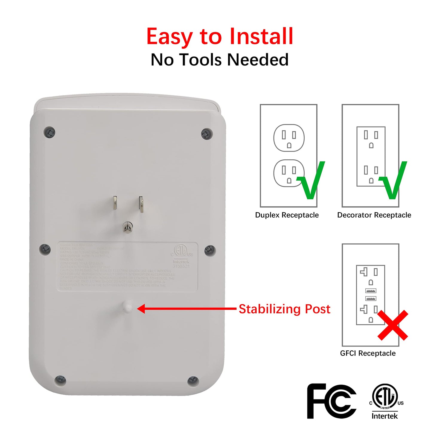 Clear Power 2pack: 6-Outlet Wall-tap w/3-port USB-A & 1-Port USB-C Chargers, CP30007X2