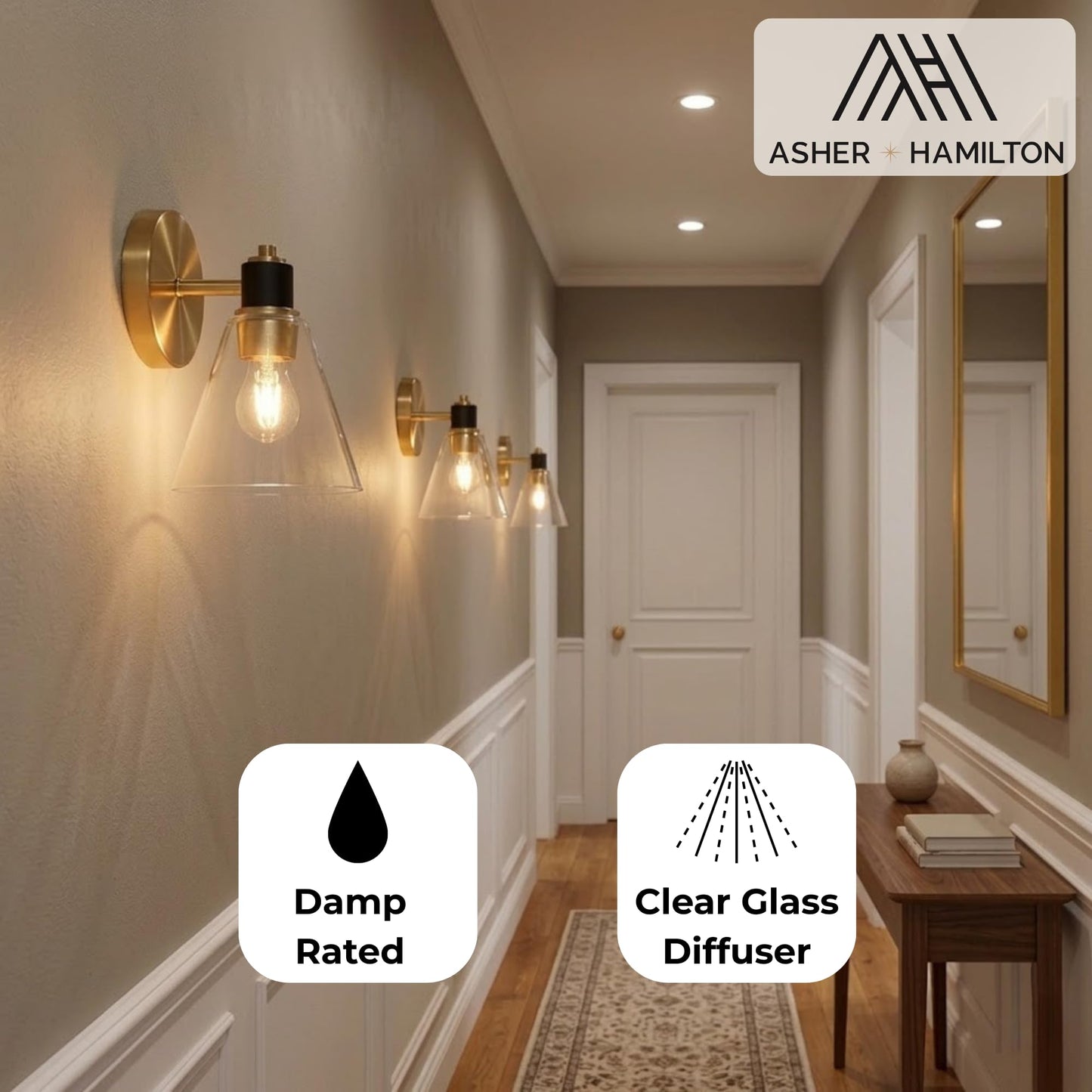 Asher Hamilton AHW-203AGBKCL Monroe 1 Light Wall Sconce | One E26 Medium Base Bulb Required Sold Separately | 60 Watt Max | Damp Rated | Black