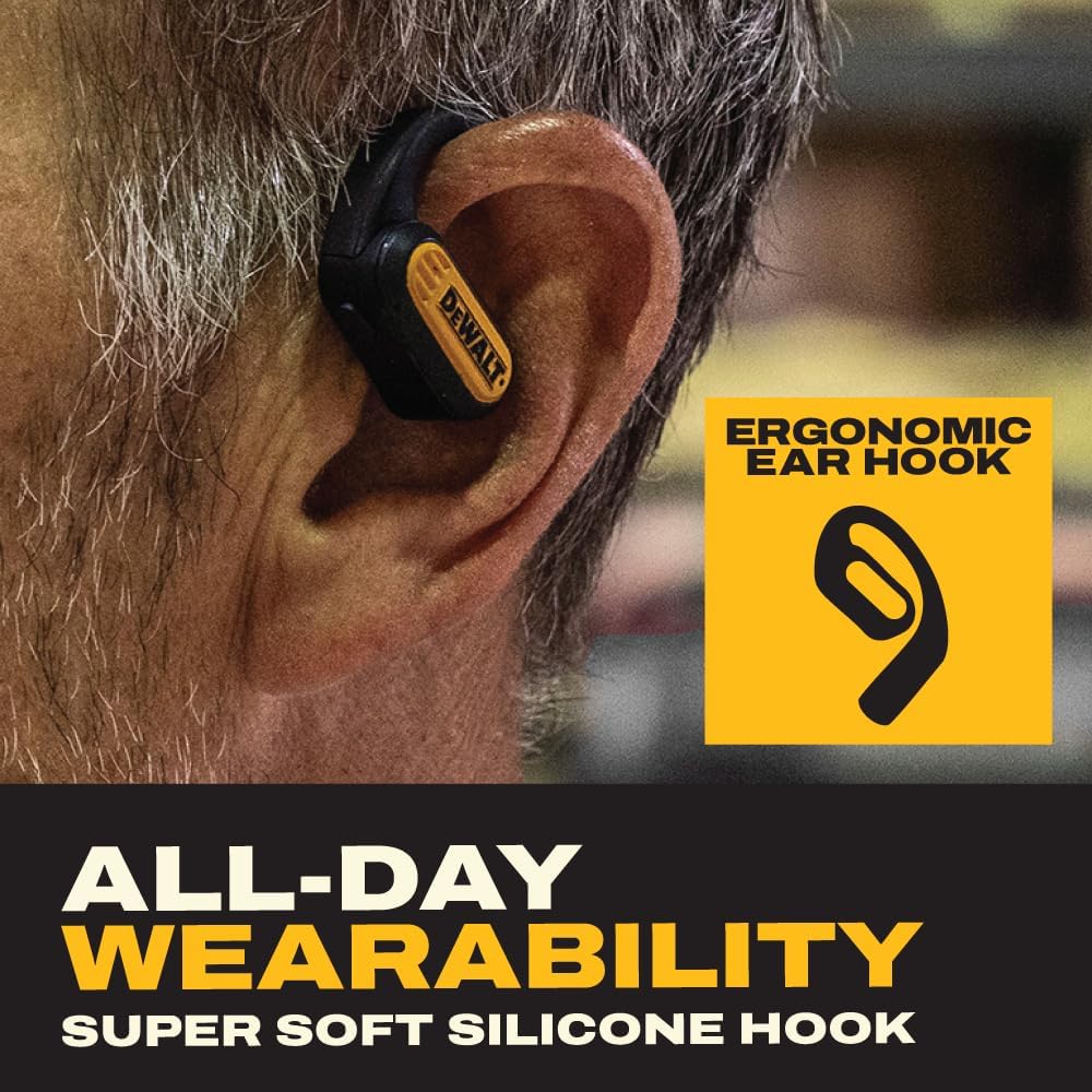 DEWALT Heavy Duty Open Ear Headphones, Bluetooth 5.3 Wireless Earbuds IP55, 44Hrs Runtime, Jobsite Premium Sound True Wireless Air Conduction Open…