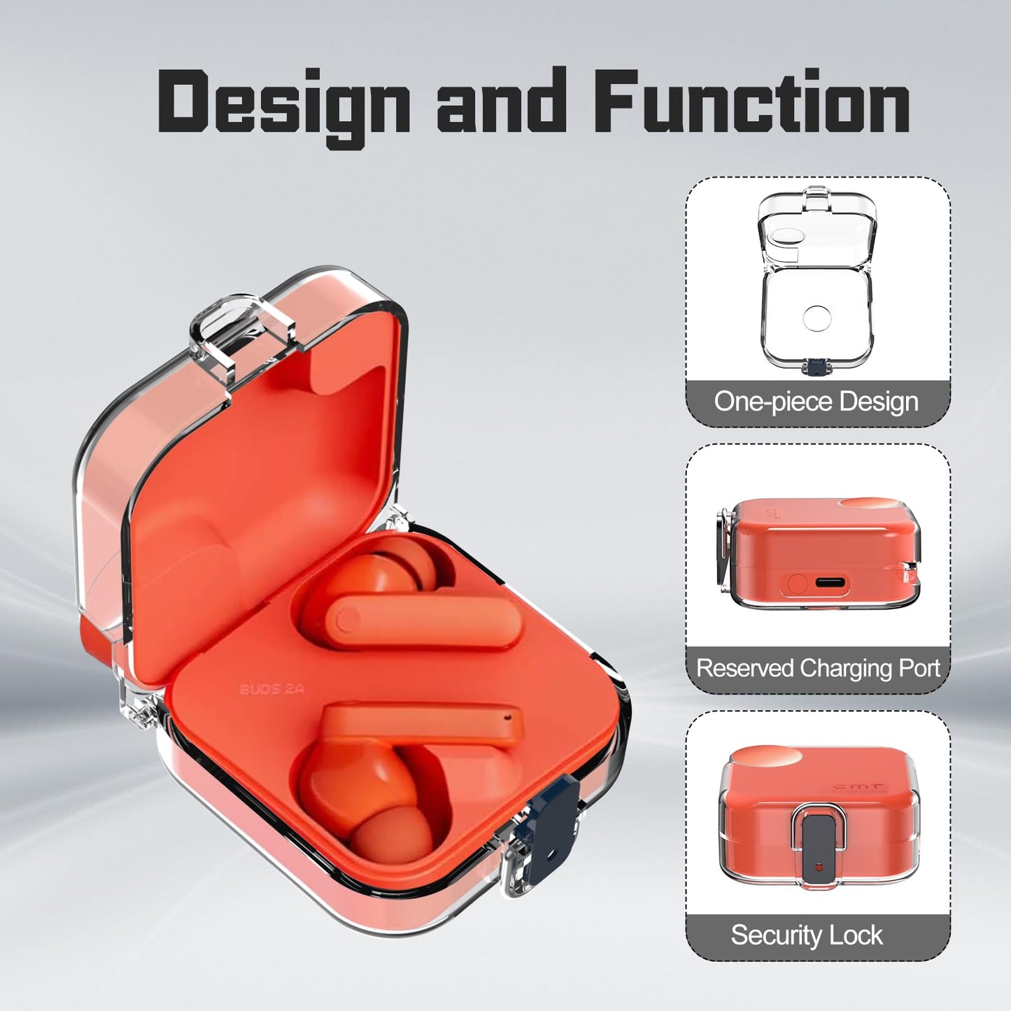 [with Safety Lock] Compatible with CMF Buds/CMF Buds 2a Case Cover, Full Body Shockproof Hard PC Protective Case with Lanyard & Cleaner Kit