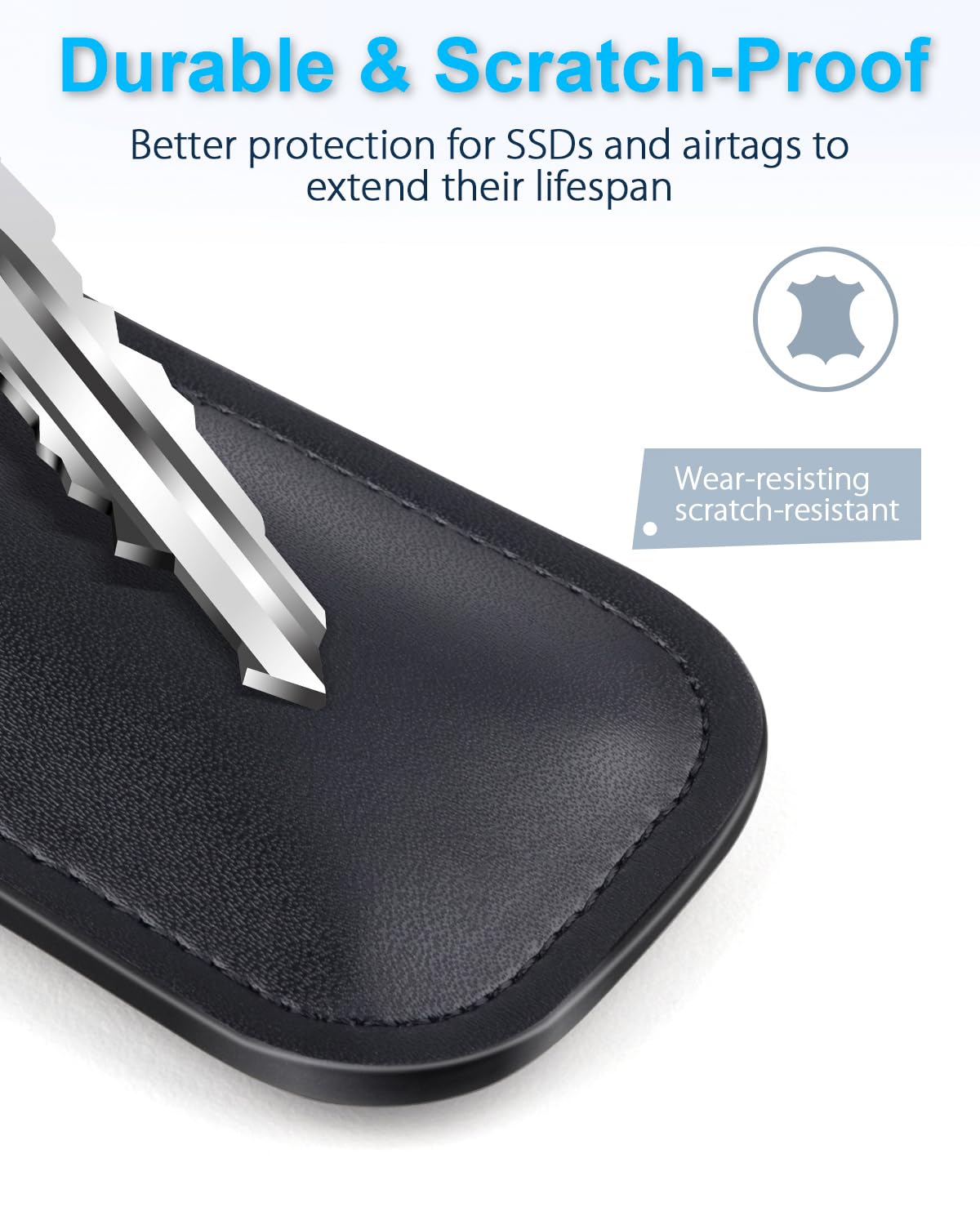 TWOPAN Genuine Leather SSD Case, Hand-Stitched Protective Cover for Nano SSD 256GB 512GB - Lightweight, Anti-Scratch Drop Dust Protection, Secure Snap