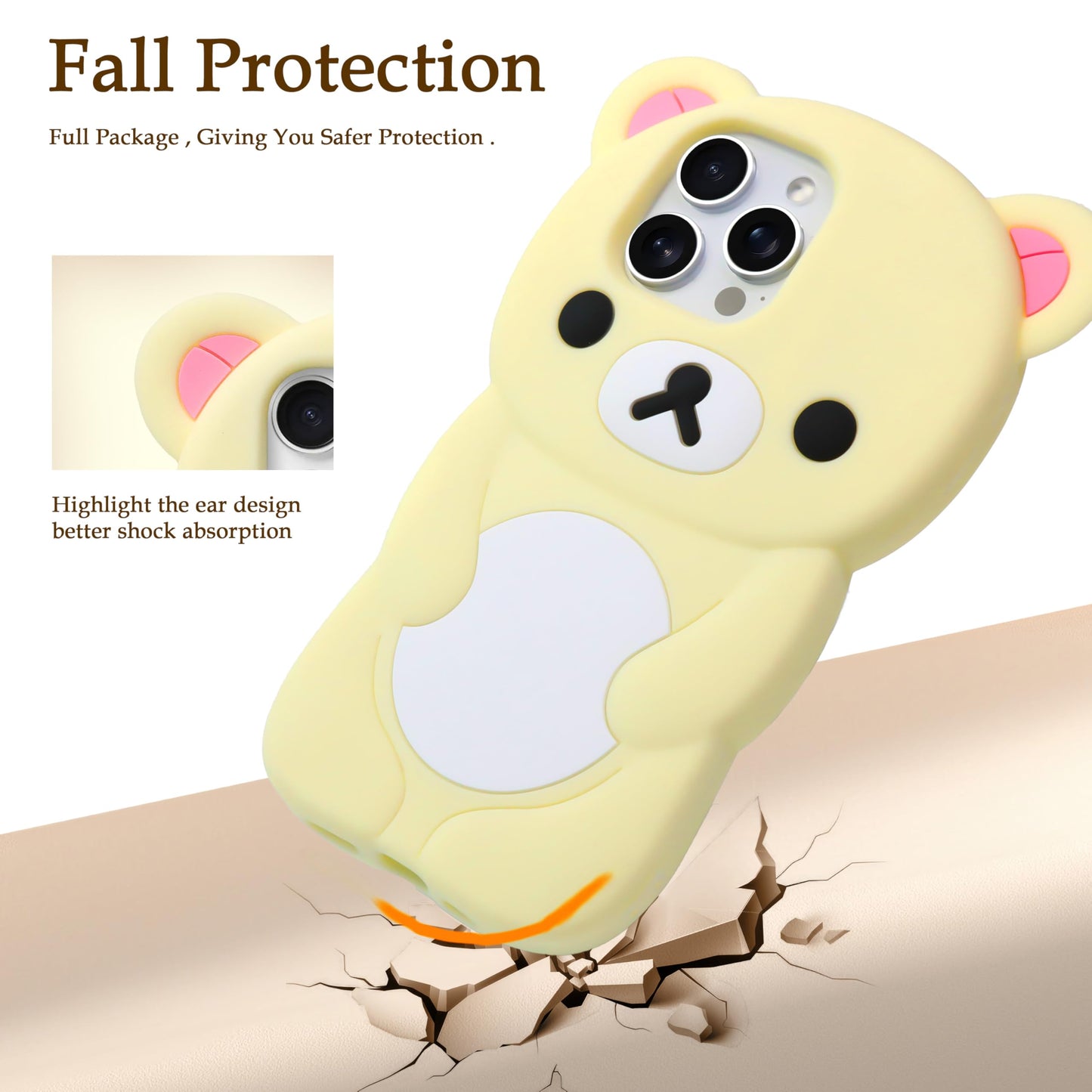 IAIYOXI Soft Silicone Bear Case for iPhone 15 Pro Max, Cute 3D Cartoon Teddy Bear Designed, Protective Lovely Fun Adorable Fashion Phone Case, Kawaii