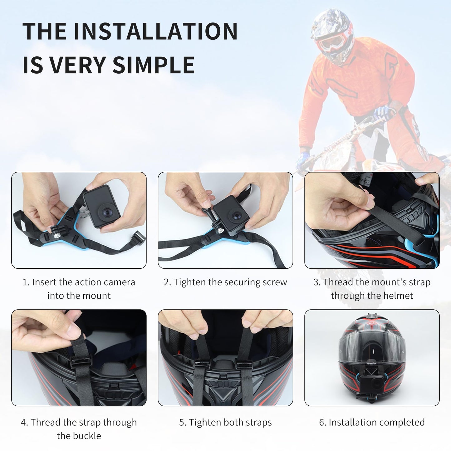 Motorcycle Helmet Chin Strap Mount Compatible for GoPro Hero 13/12/11/10/9/8/7/(2018), 6, Hero Black, for Insta 360 X3 GO3, Yi, SJCAM, for DJI Action