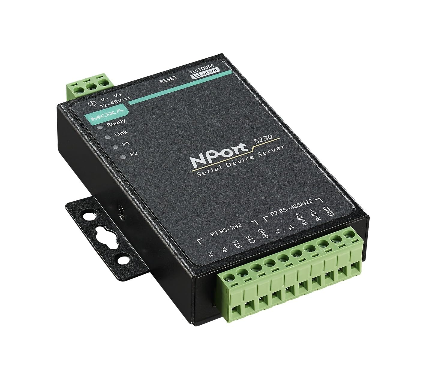 MOXA NPort 5230 2-Port Device Server, 10/100 Ethernet, RS-232 x 1, RS-422/485 x 1, Terminal Block