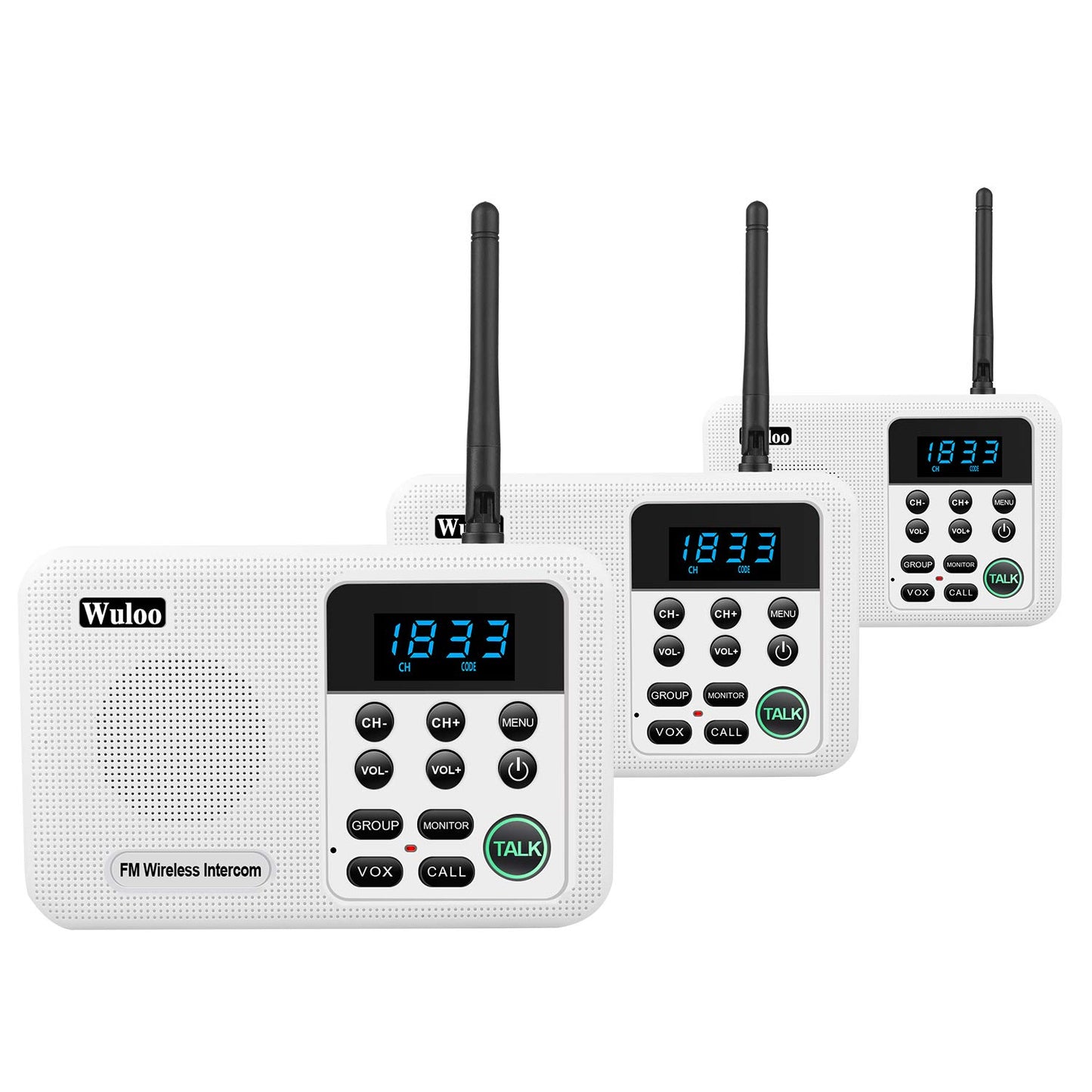 Wuloo Intercoms Wireless for Home 1 Mile Range 22 Channel 100 Digital Code Display Screen, Wireless Intercom System for Home House Business Office
