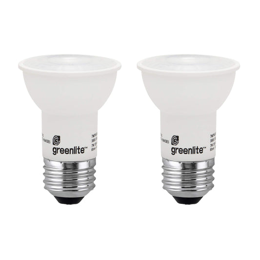 Greenlite LED PAR16 Dimmable Flood Light Bulb, 7W (60W Equivalent), 500 Lumens, 3000k Bright White, Indoor/Outdoor, 120V, Energy Star, (2 Pack)