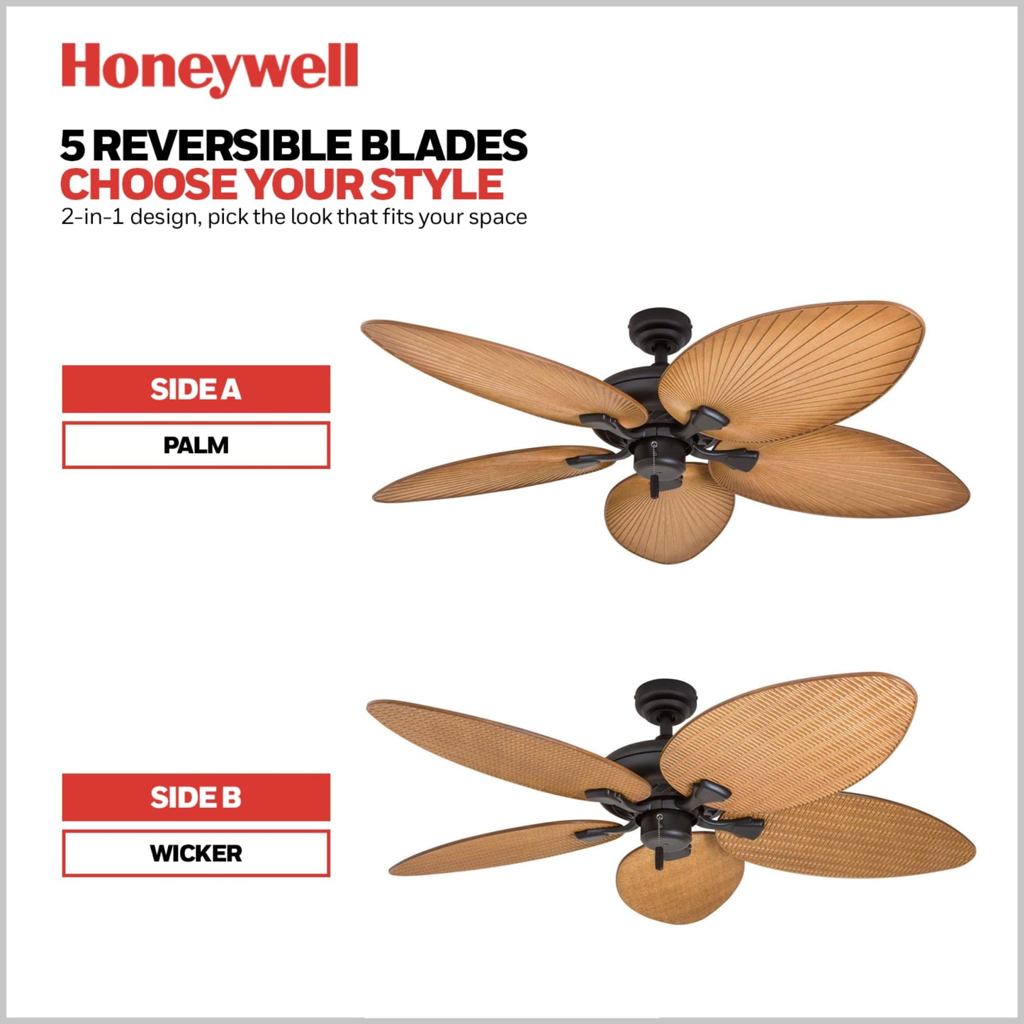 Honeywell Palm Island 52 Inch Tropical Indoor Outdoor Ceiling Fan