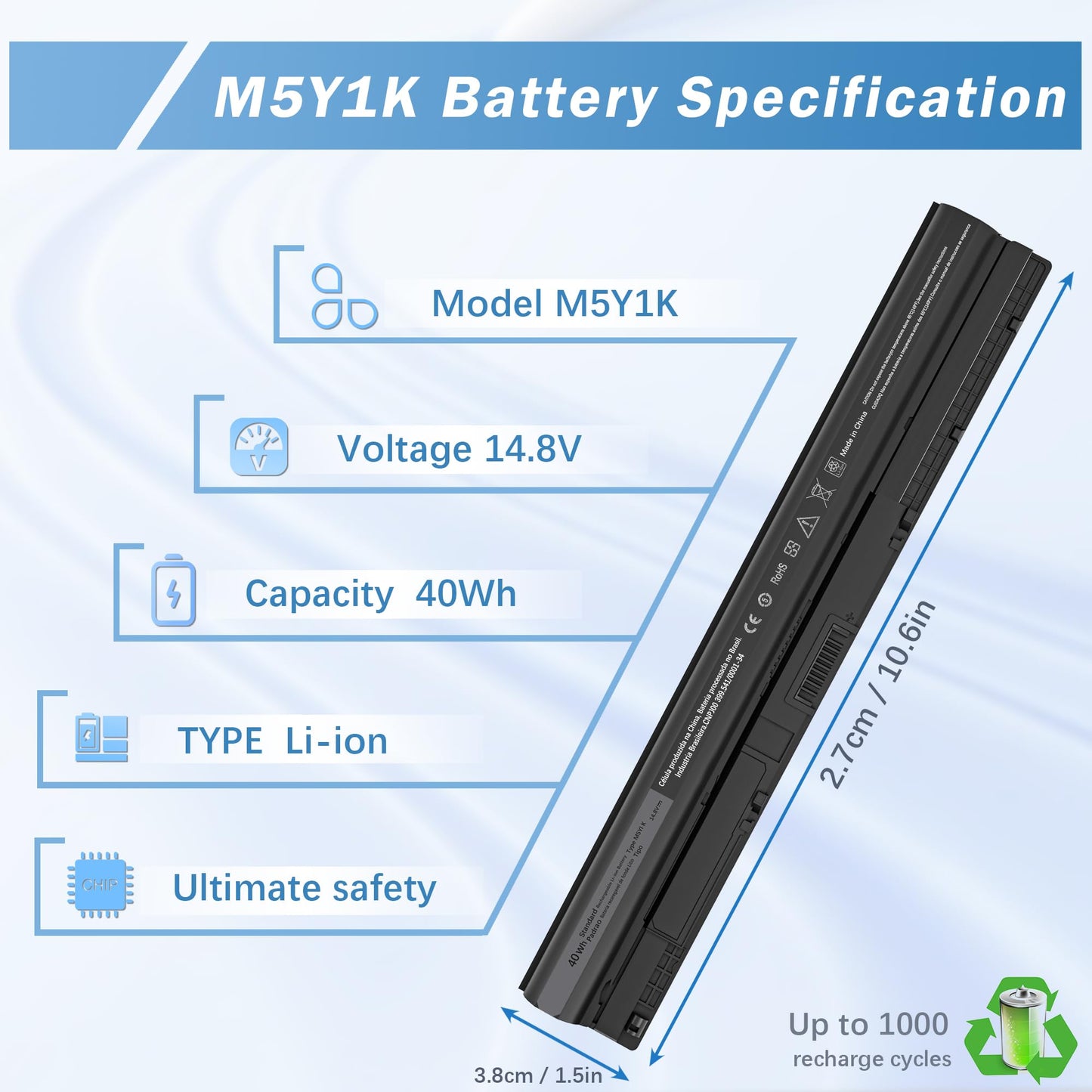 COWOOGMZ 40WH M5Y1K Battery Replacement for Dell I nspiron 14 15 17 5000 3000 Series 5559 5558 3551 3451 3558 i3558 3567 5755 5756 GXVJ3 HD4J0 WKRJ2