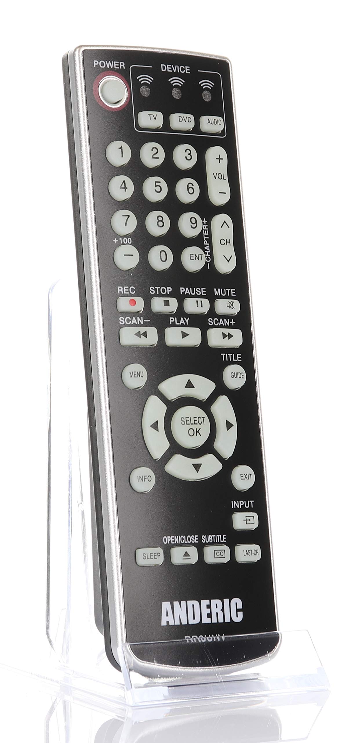 Anderic 3-Device Universal with Learning - Glow keys - Easy to program - Palm-Sized - Replaces RCA, Philips, One-for-all, Sony and more - RR3UNV - SUB