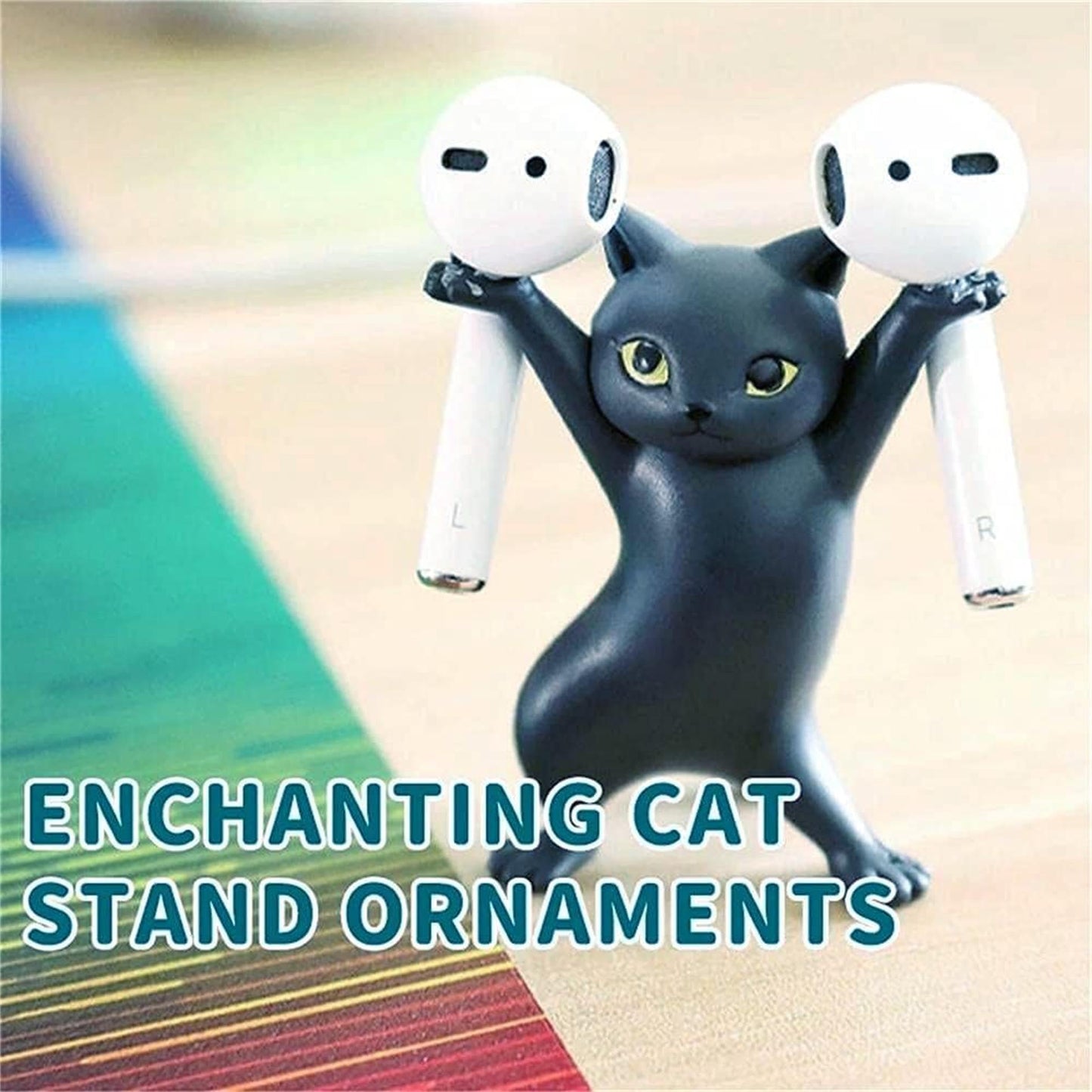 ATHAND Cute Stuff Home Decor Fun Kitty Decoration for Desk Shelf Magnetic Dance Cat Airpod Holder Headphone Earbuds Holder for Apple AirPods 1& 2 3