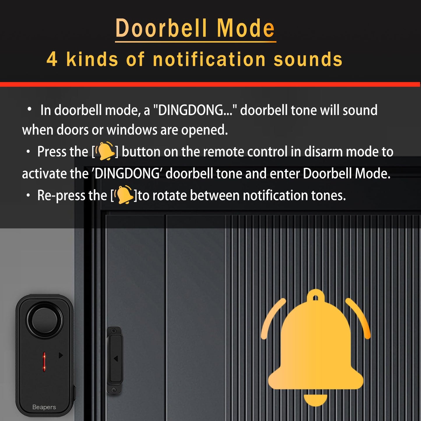 Personal Security Waterproof Door/Window Alarm - IP66 Waterproof with Remote Control, 113dB, Alarm/Doorbell Mode, Upgraded door gap spacing