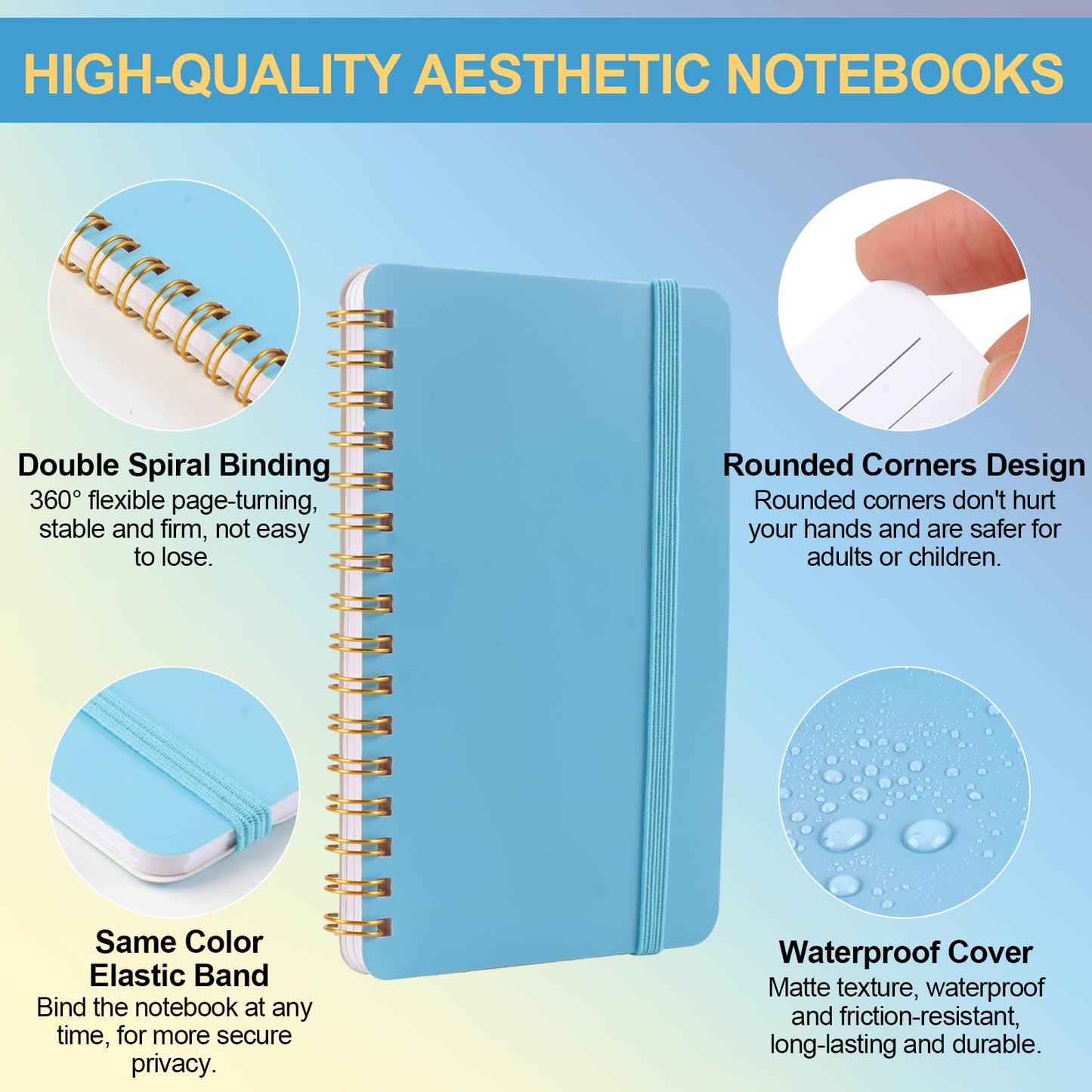 Azureal 6 PCS Small Spiral Notebook 4x6, Notebooks for Note Taking, Scheme Spiral Journal Notebook, Work Notebook Small Notebooks with Strap, Cute