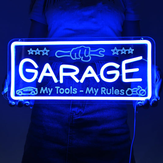 Britrio Blue Garage Neon Sign for Man Cave Garage Tool Room Shop Wall Art Sign Decoration Father's Day Christmas Birthday Gift for Dad Husband 5V USB