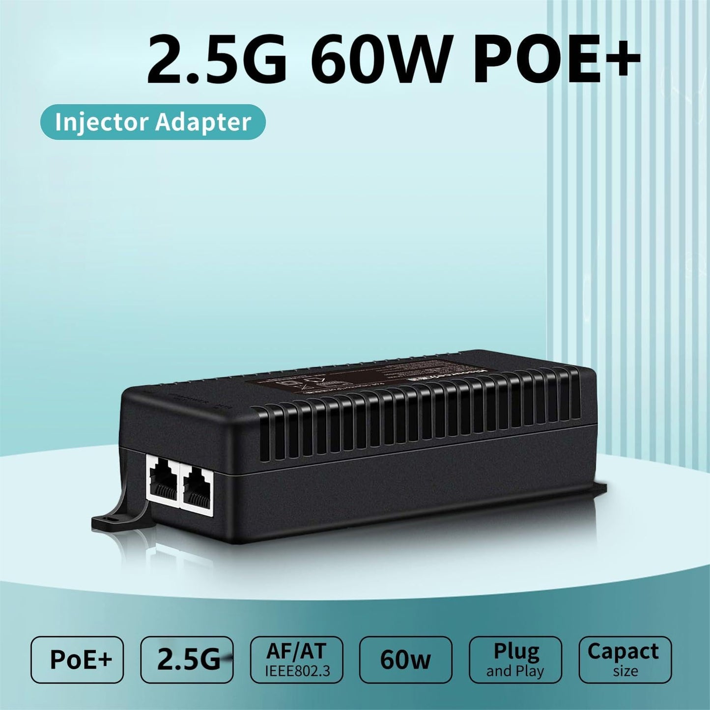 PoE Injector Up to 60w Power Supply, 2.5 Gigabit PoE Adapter for IP Cameras and VoIP Phones Network Distance Up to 328 ft. PoE Power Supply IEEE