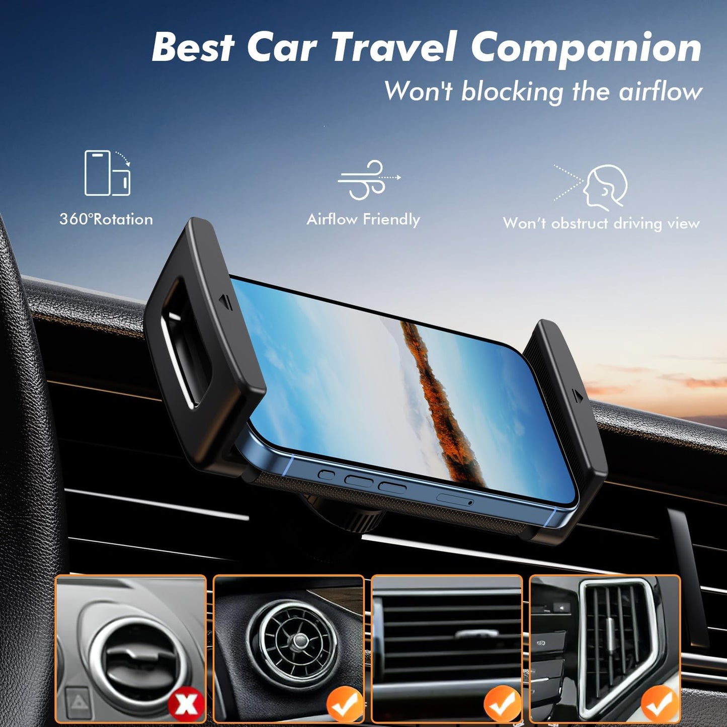 nediea Phone Holders for Your Car, Air Vent Car Phone Holder Mount for iPhone, Rotatable Tablet Holder for Car, Compatible with iPad, Z Fold 6 5