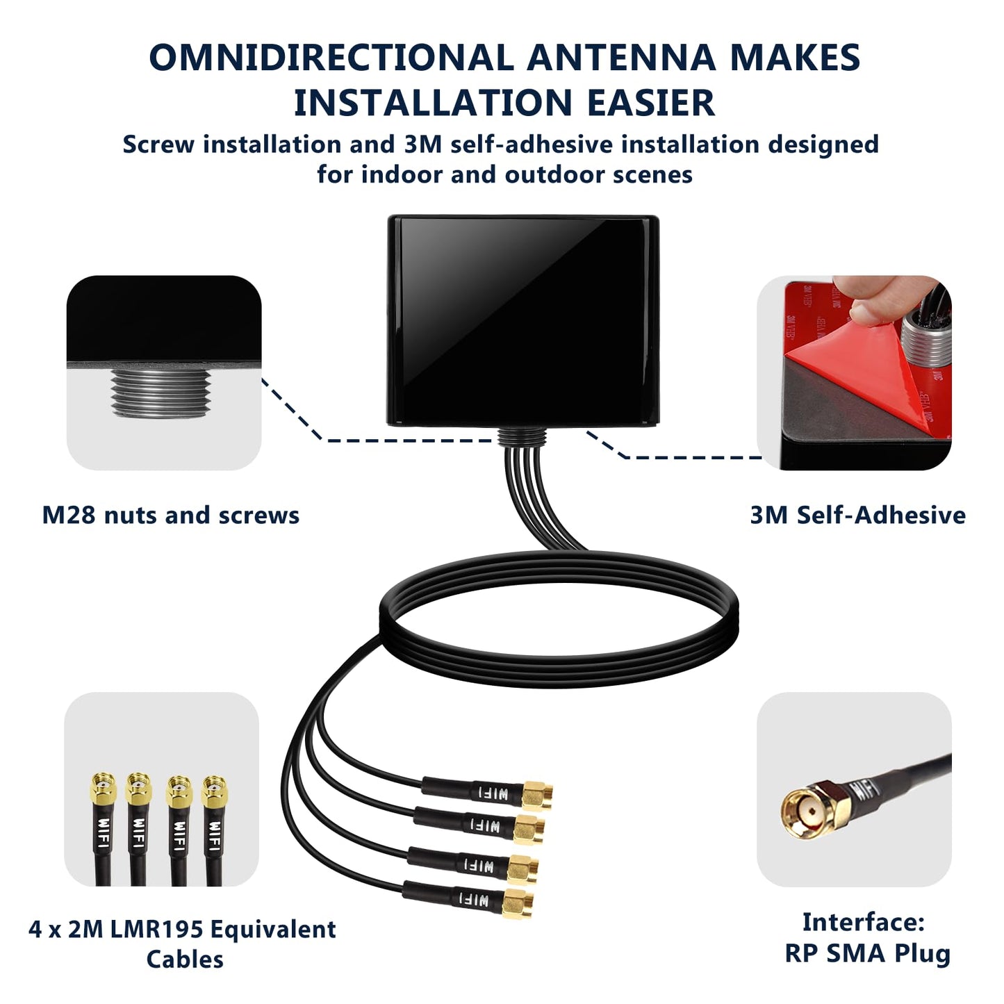 Maswell 4X4 MIMO WiFi 7 Antenna 2100-7200MHz 5G WiFi6E Bluetooth Zigbee MIMO Screw Mount Cubic RP SMA Plug Waterproof Outdoor IoT Waterproof Antenna